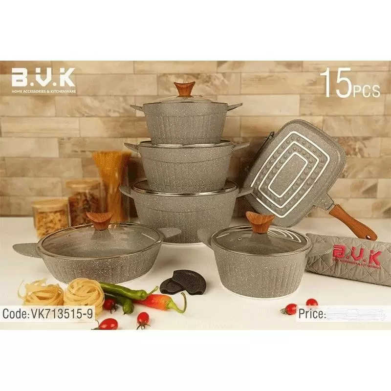 سرویس قابلمه 15 پارچه طوسی گرانیت vk713515-7 بوک BVK کد:019779 